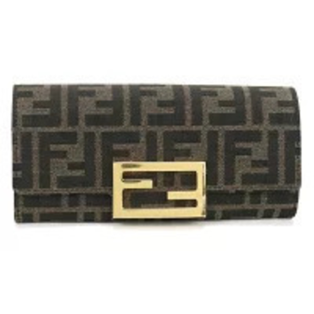 Fendi Long Wallet Bi fold Baguette Continental Brown